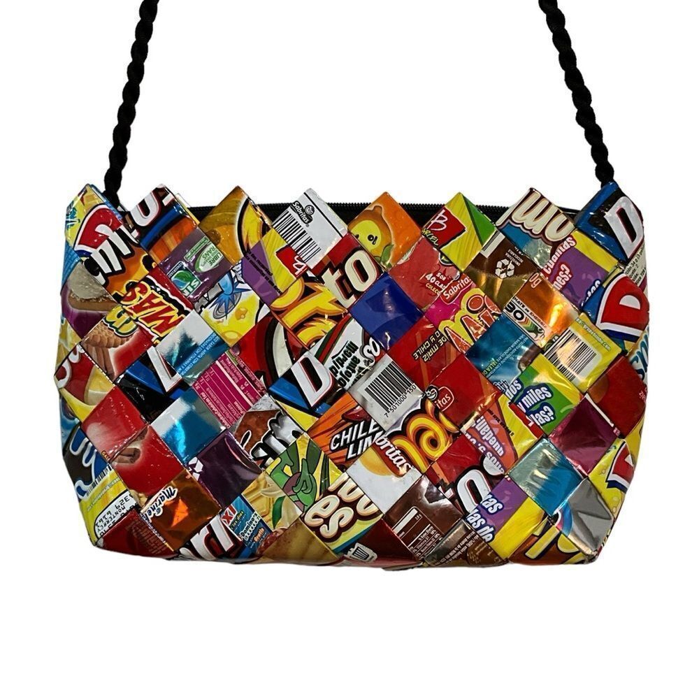 Handmade in Mexico Junk Food Woven Wrappers Bag Purse - Medium Zip Top - Picture 5 of 11